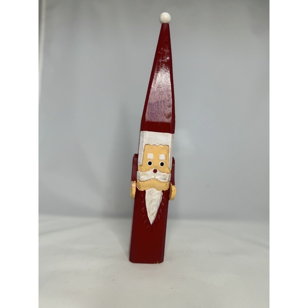 Santa Hand Carved & Painted Wooden Sculpture 13” X2” Red White